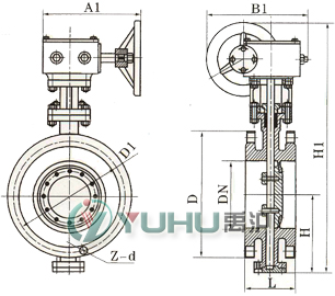 D343H/W三偏心硬密封蝶阀 连接尺寸图 