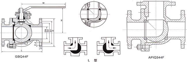 三通L型球阀 (结构尺寸图) 